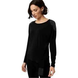 Joseph Ribkoff Top Women's Size 8 US Black Studded Shoulder Long Sleeve‎ Sparkle